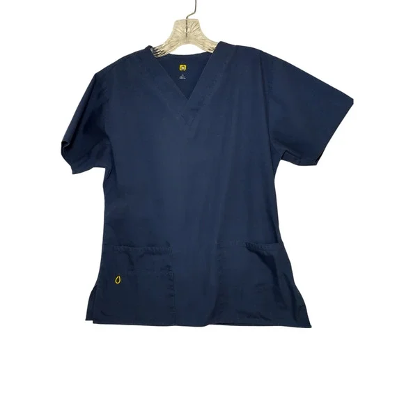 Wonder Wink Origins Brown V-Neck Scrub Top Navy Blue Size Large