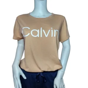 Calvin Klein Women Performance Stretch Short Sleeve T-Shirt Tan Size X-Large
