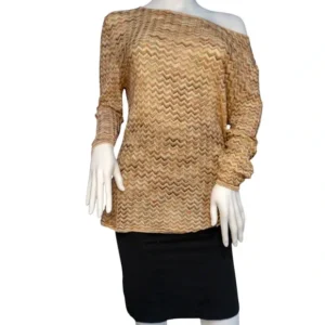Dana Buchman Women Tunic Off Shoulder Long Sleeve Knitted Blouse Tan Size X-Large
