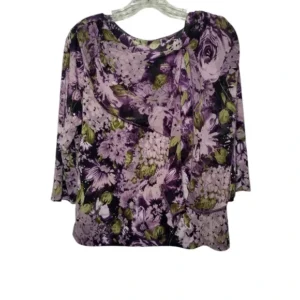 Women 3/4 Sleeve Boat Neck Casual Blouse Purple Multi-Color Floral Size X-Large