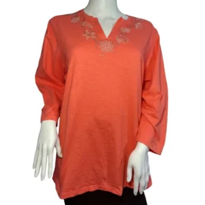 Morning Sun Women Tunic Long Sleeve Blouse Orange Size 2XL