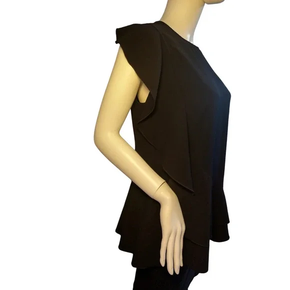 Ann Taylor Women Cascading Ruffle Short sleeve Blouse Black Size Small - Image 3