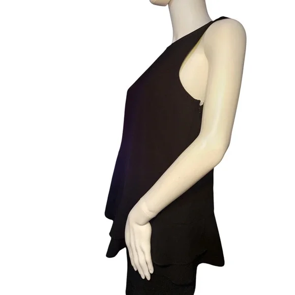 Ann Taylor Women Cascading Ruffle Short sleeve Blouse Black Size Small - Image 4