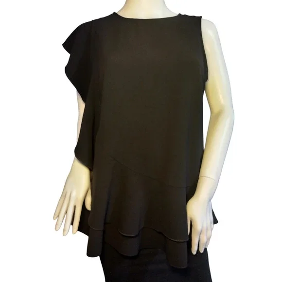 Ann Taylor Women Cascading Ruffle Short sleeve Blouse Black Size Small
