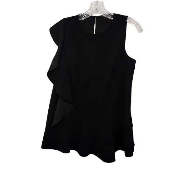 Ann Taylor Women Cascading Ruffle Short sleeve Blouse Black Size Small - Image 7