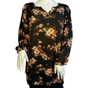 Croft & Barrow Women Tunic Long Sleeve V-Notch Blouse Brown Floral Size XX-Large