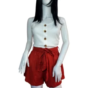 Shein Womens Sleeveless Button Front Rumper shorts White Orange Size Medium