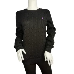 Ralph Lauren Women Black Long Sleeve Cable Knit Sweater Size Large