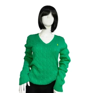 Ralph Lauren Sweater Women Long Sleeve Cable-Knit Pullover Green Size Large