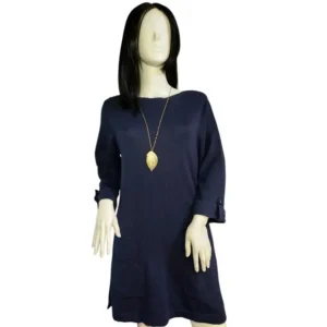 D&Co. Womens Crew-Neck Roll Tab Sleeves Mini A-line Dress Blue Size Medium