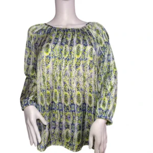 THE LIMITED Women Tunic Long Sleeve Abstract Blouse Top Blue and Green Size Small