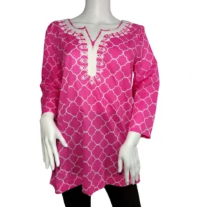 St John’s Bay Women Tunic Pink Blouse Casual Boho Top 100% Cotton Size X-Large