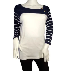 Lauren Ralph Lauren Women 3/4 Sleeve Boat-Neck Blue and White Blue Stripes Size Large