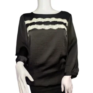 The Limited Women Long Sleeve Black and White Lace Top Size Medium