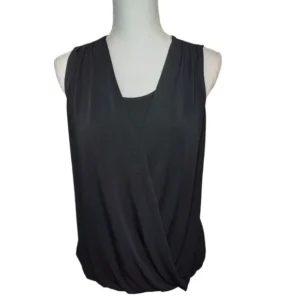 New York & Company Women Sleeveless Crossover Faux Wrap Black Top Size Small