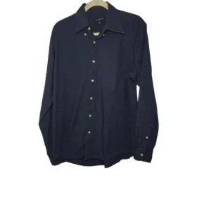 Lands' End Men Dress Shirt Button Down Long Sleeves Blue Size Medium Neck 15-15.5