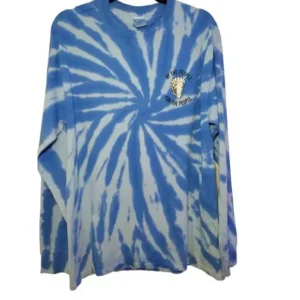 Port & Company Men Long Sleeve T-Shirt Spiral Tie Dye Crew-Neck Blue Size-Large