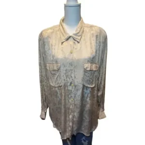 RedHot Women Button Up Shirt Long Sleeve Embroidered Floral Print Cream Top Size 20