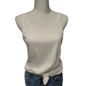 14th & Union Women Tank-Top Tie Front Scoop-Neck Sleeveless Stretch White Size-Small