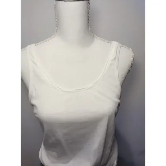 14th & Union Women Tank-Top Tie Front Scoop-Neck Sleeveless Stretch White Size-Small - Image 6
