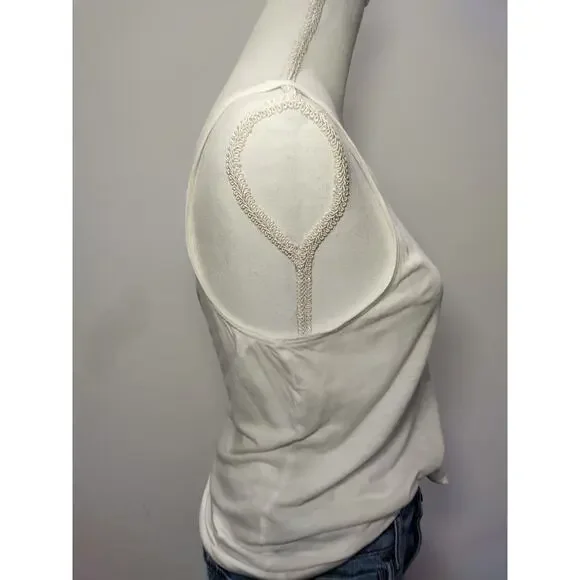 14th & Union Women Tank-Top Tie Front Scoop-Neck Sleeveless Stretch White Size-Small - Image 7