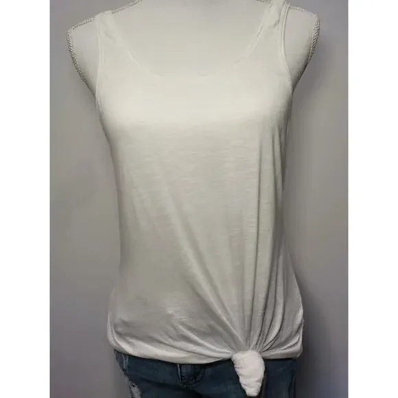 14th & Union Women Tank-Top Tie Front Scoop-Neck Sleeveless Stretch White Size-Small - Image 3