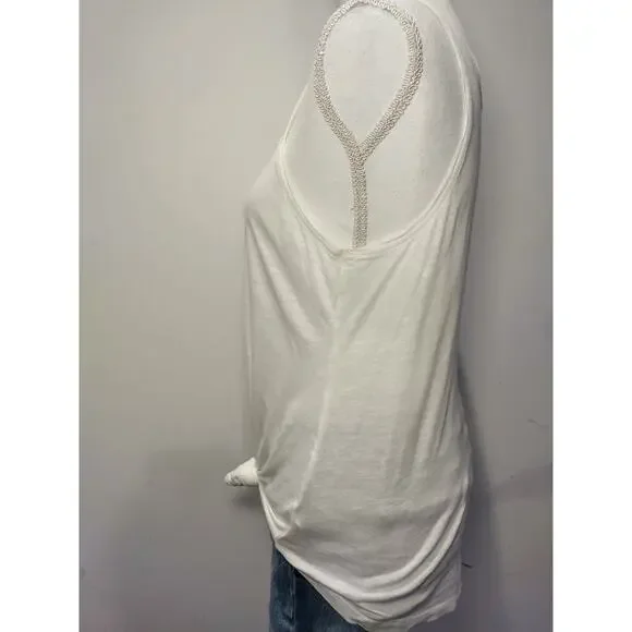 14th & Union Women Tank-Top Tie Front Scoop-Neck Sleeveless Stretch White Size-Small - Image 8