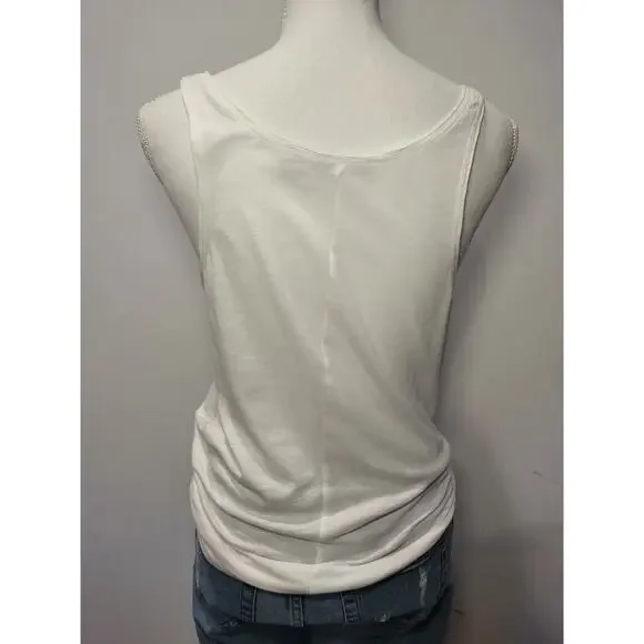 14th & Union Women Tank-Top Tie Front Scoop-Neck Sleeveless Stretch White Size-Small - Image 10
