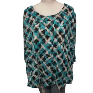 Covington Women 3/4 Sleeve Scoop-Neck Lined Blue and Black Top Size 24-26W
