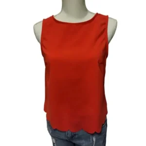 Jun & Ivy Women Sleeveless Back Buttoned Scalloped Hem Red  Top Size-Small