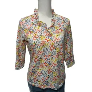 Appleseed Women 3/4 Sleeve Ruffle Neck Floral Print Petite Top Size Small