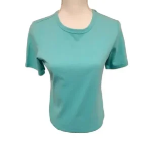 Sport Savvy Women Short Sleeve Round-Neck 100% Cotton Aqua Blue T-Shirt Size  X-Small