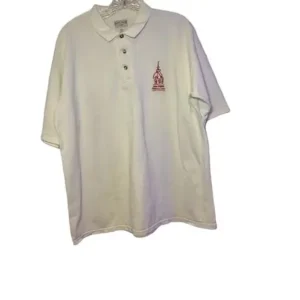 Men Polo Short Sleeve Embroidered Button Front Collared White Shirt Size Large