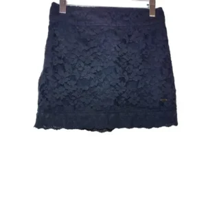 Hollister Womens Mini Skirt Floral Lace Pleated Fully Lined Navy Blue Size XS