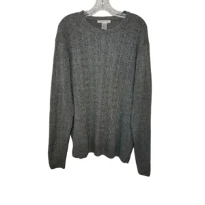 Geoffrey Beene Women Acrylic Cable-Knit Crew-Neck Pullover Gray Sweater Size Large