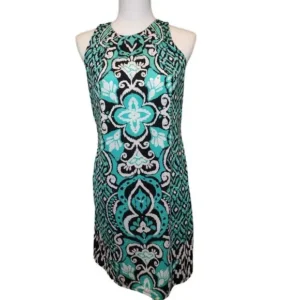 INC International Concepts Women Sheath Dress Exotic Print Sleeveless Green Multi-Color Size Small