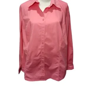 St. John Bay Women Button-Down Long Sleeves Pink Top Size 1X