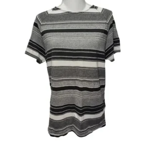 Women Short Sleeves Crew-Neck Pullover Casual Striped Gray and White Top Size Large