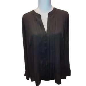 INC International Concepts Women Long Sleeve Pintuck Split-Neck Black Top Size 2X
