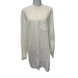 Dotti Women Long Sleeves Button Front Checkered White Shirt Dress Size Large