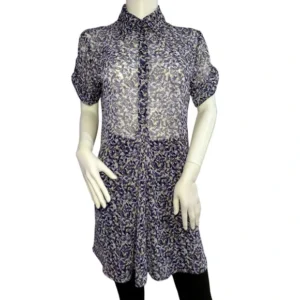New York & Company Women Short Sleeve Collared Multicolored Floral Top Size Medium