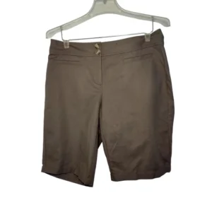 Ann Taylor Womens Flat Front Modern Fit Mid rise Curvy Chino Shorts Brown Size 6