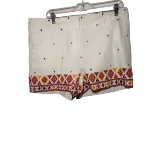 Ann Taylor Loft Womens Geometric Pattern Linen The Riviera Shorts Size 12 White