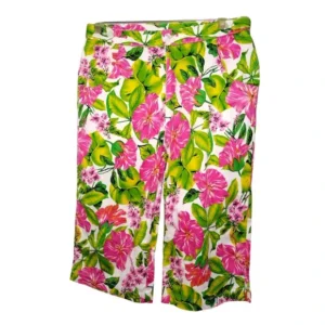 Vintage Cappagallo Womens Bohemian Casual Crop Pants Green Pink Floral Size 12