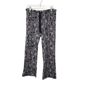 Womens Drawstring Straight Leg Pajama Pants Blue Floral Size Large 100% Cotton