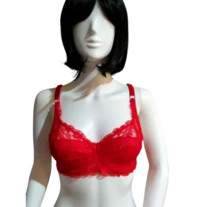Womens Full Cup Comfort Floral Lace Non-Padded Underwired Bra Red Size XS