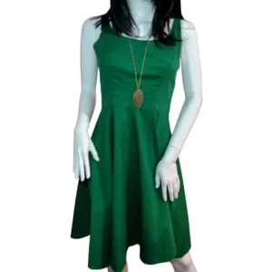 Bonlinedress Women Sleeveless Scoop-Neck Fit-N-Flare Green Dress Size Medium