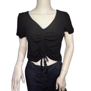Wild Fable Women Pullover Short Sleeve Black Ribbed Knit Crop Top Size Medium