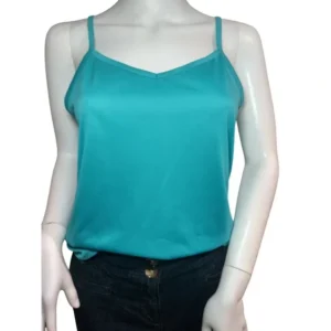 Women Pullover Spaghetti Strap V-Neck Blue Top Size-Small