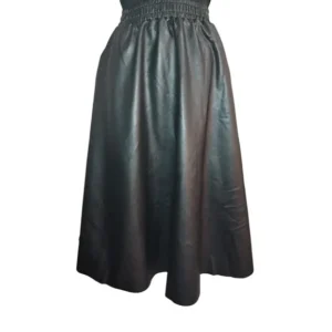 Womens High rise Elastic Waist Pull-on Faux Leather Skirt Black Size Medium